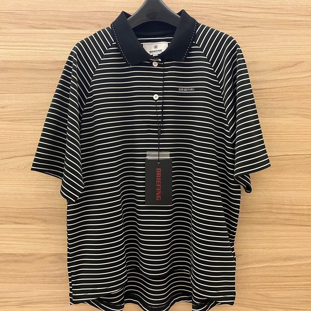 新品★BRIEFING 黒M リラックスポロシャツ ストライプ 黒×白メタルロゴ
