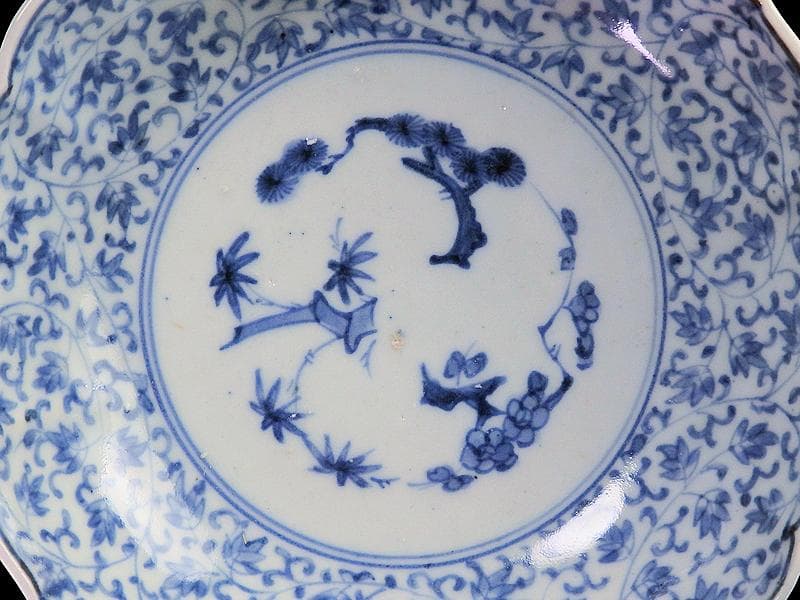 古伊万里 染付　萩唐草の図　膾皿　A649AS-DEa
