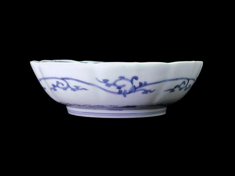 古伊万里 染付　萩唐草の図　膾皿　A649AS-DEa