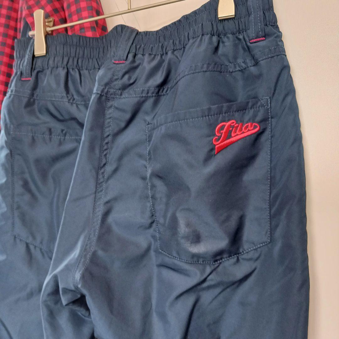 FILA 赤濃紺チェック フルジップジャケット上下　レディースL　中綿　軽量