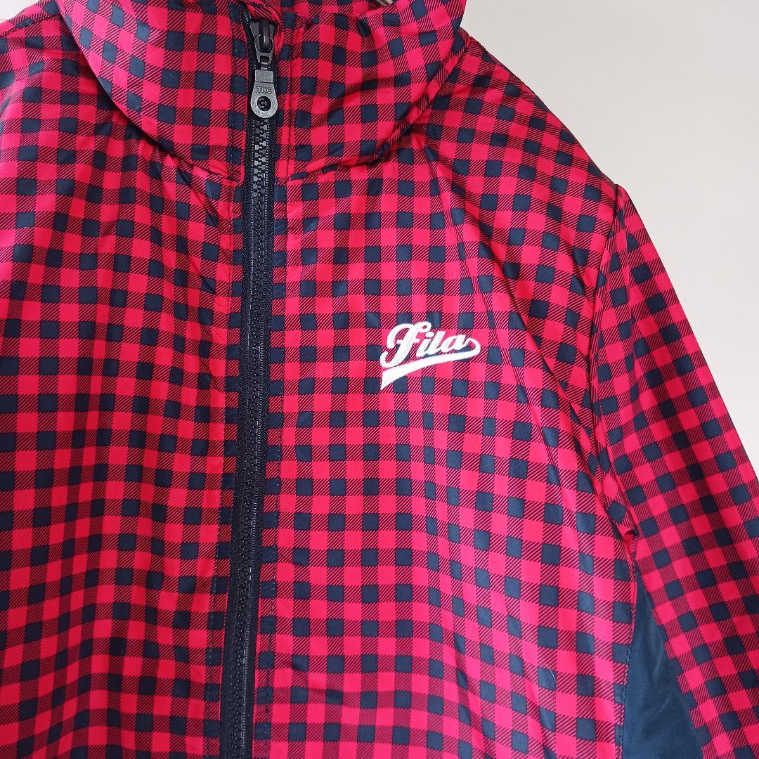 FILA 赤濃紺チェック フルジップジャケット上下　レディースL　中綿　軽量