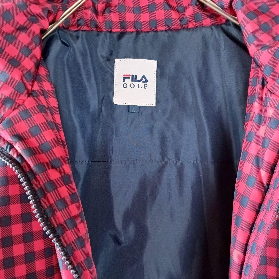 FILA 赤濃紺チェック フルジップジャケット上下　レディースL　中綿　軽量