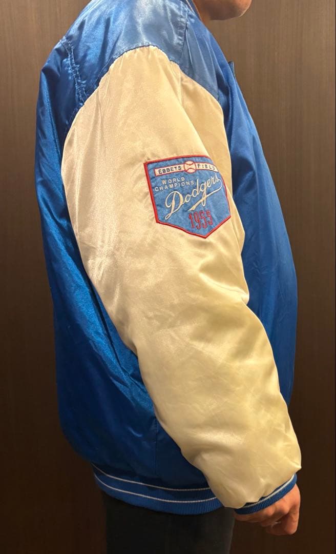 Dodgers サテンジャケット 青/クリーム