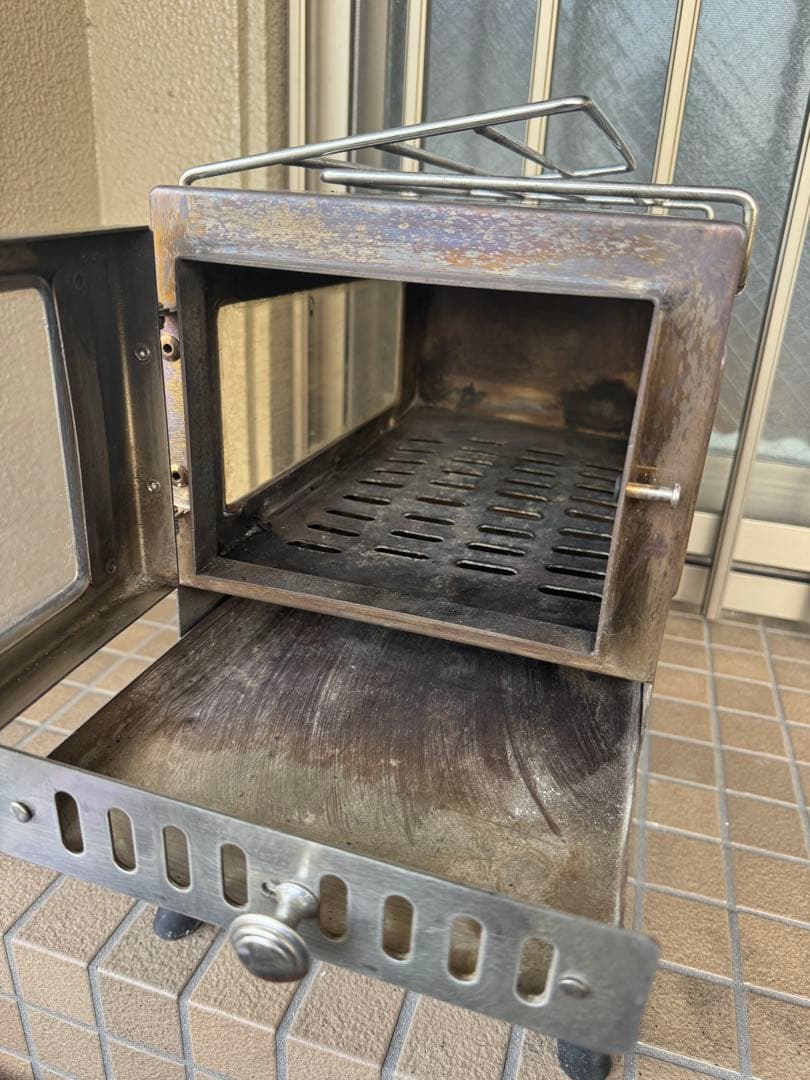 中古　薪ストーブ キャンプ 折りたたみ式 携帯便利 耐熱ガラス窓 グリッド棚搭載