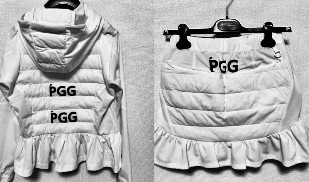 PGGパーリーゲイツジャケット&スカートセット白0ペプラムダブルジップフリル可愛