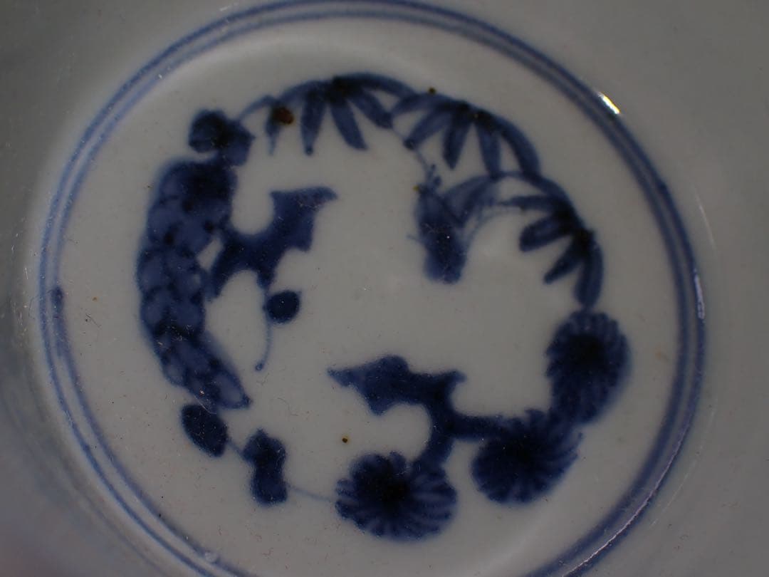 【完品】古伊万里<たこ唐草にあやめの図> そば猪口 江戸後期 骨董品(青14)