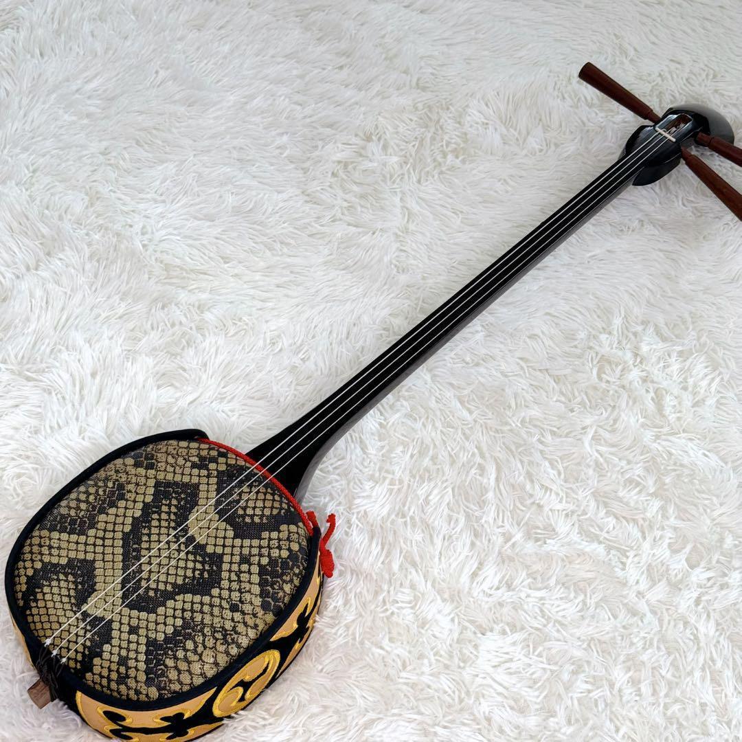 ✨美品 ✨沖縄三線 蛇柄 弦楽器 琉球 黒塗り 初心者 入門モデル