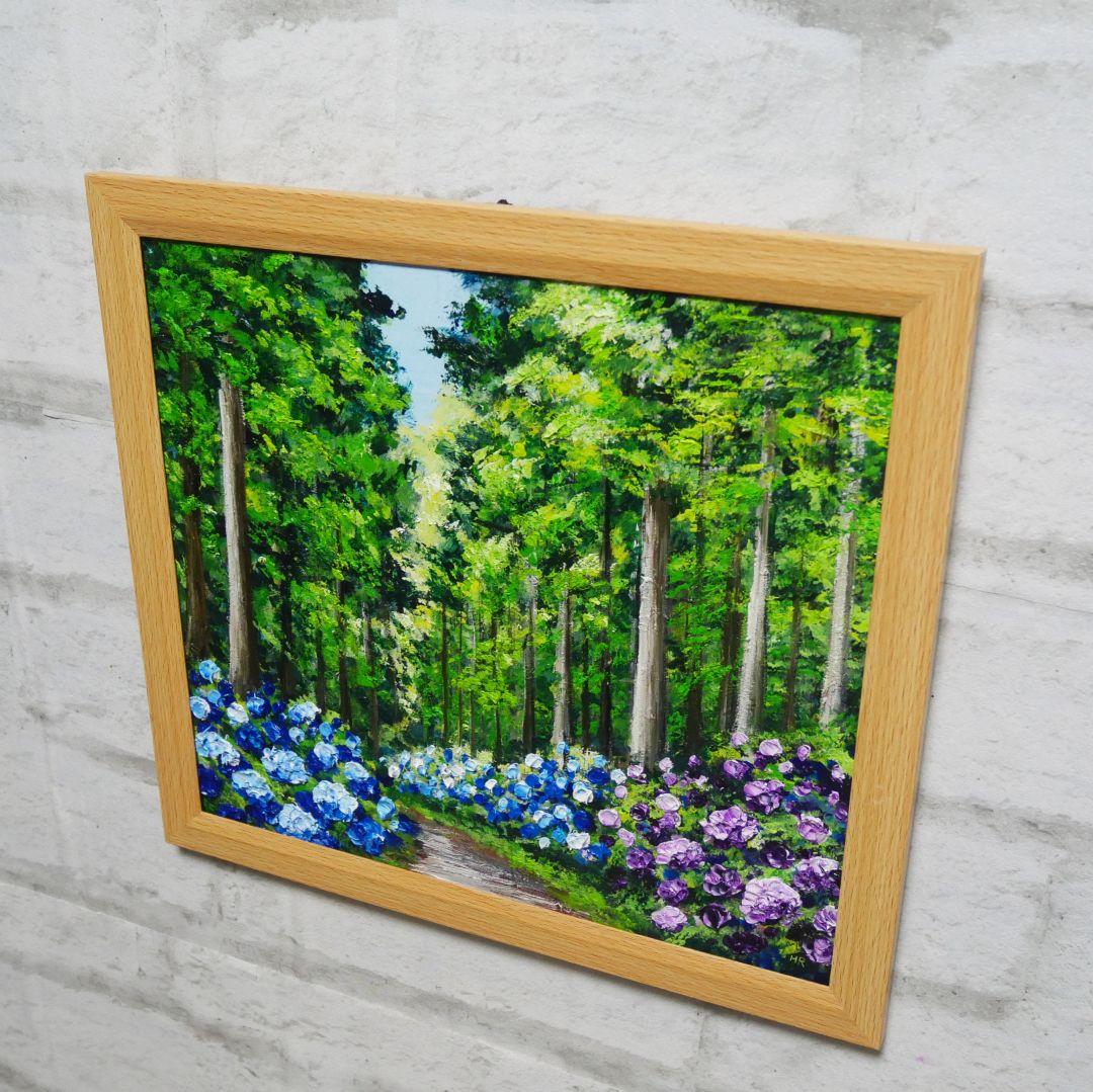 油絵 油彩 油彩画 絵 絵画【森の紫陽花】