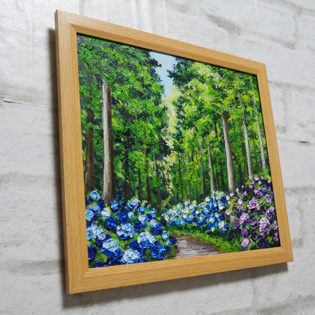 油絵 油彩 油彩画 絵 絵画【森の紫陽花】