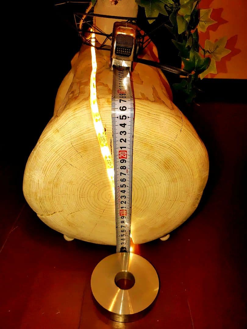 ②中型間接LED照明付きひのき丸太3段シェルフ フラワースタンド　ベンチ