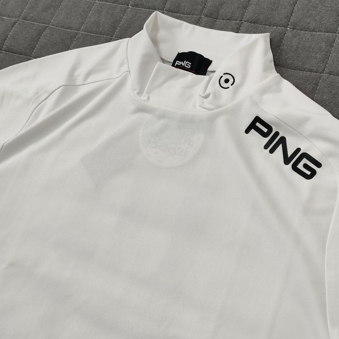【新品タグ付】PING　モックネック　半袖シャツ　涼風　ストレッチ　ホワイト　M