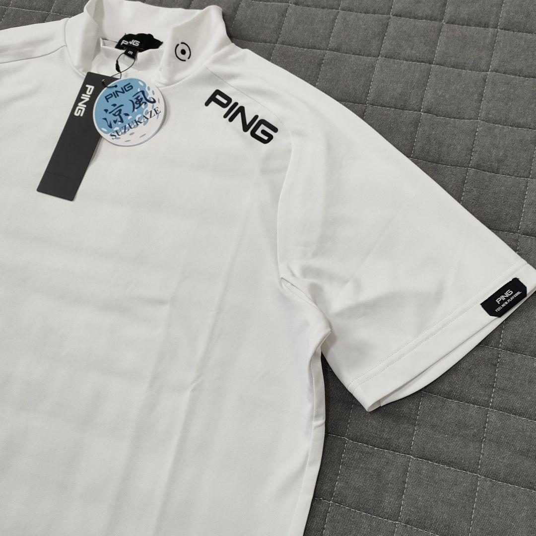 【新品タグ付】PING　モックネック　半袖シャツ　涼風　ストレッチ　ホワイト　M