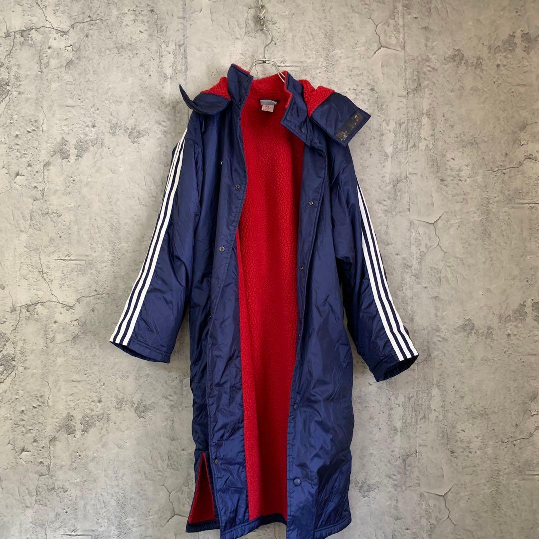 adidas ネイビー ベンチコート フード付き