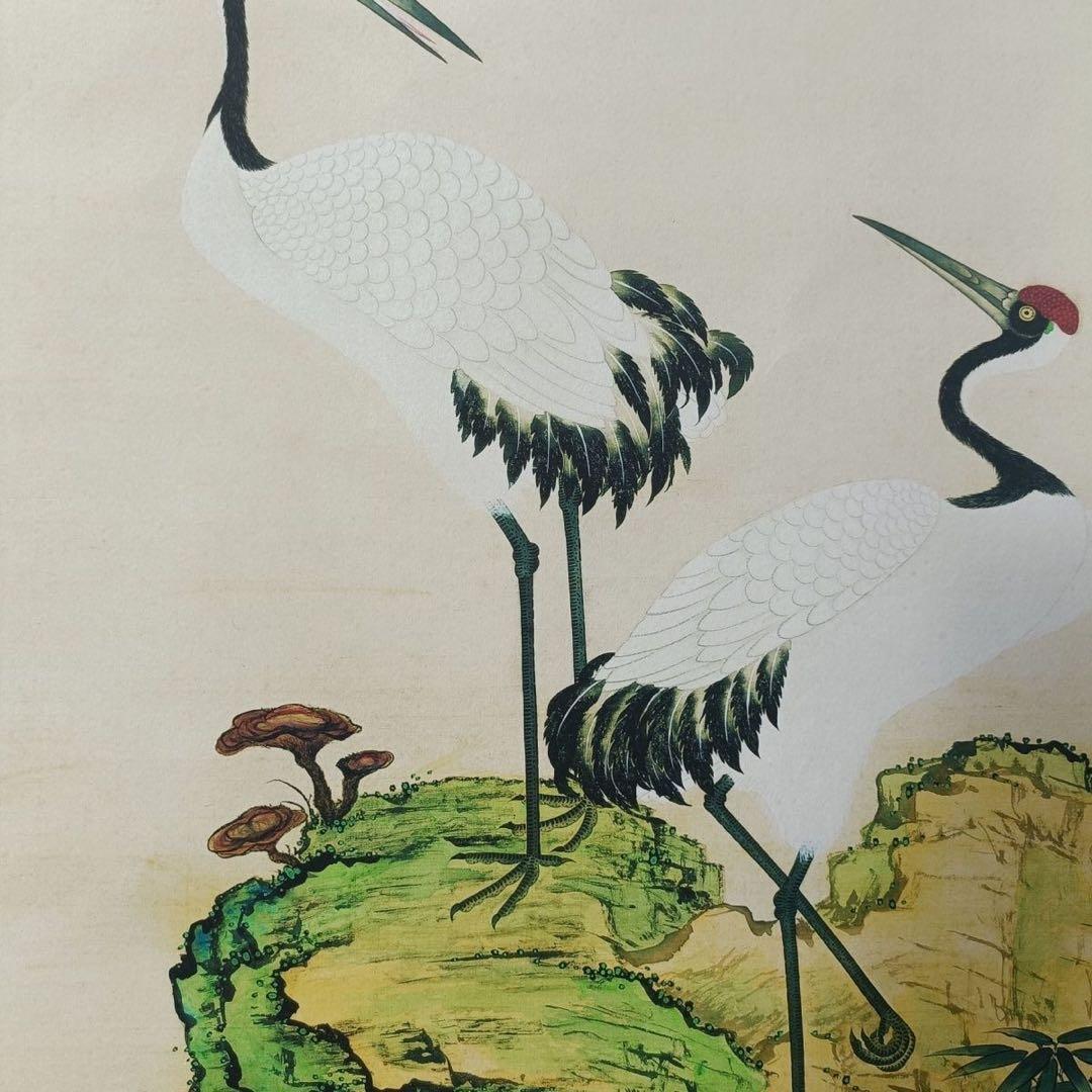 邹一桂 蟠桃仙鶴図 三尺中堂 掛け軸 仙鶴 桃 吉祥図 中国画