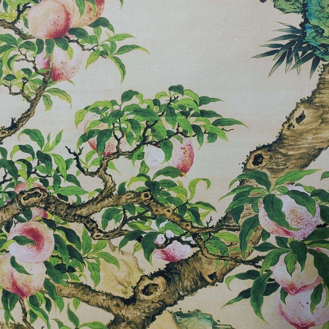 邹一桂 蟠桃仙鶴図 三尺中堂 掛け軸 仙鶴 桃 吉祥図 中国画