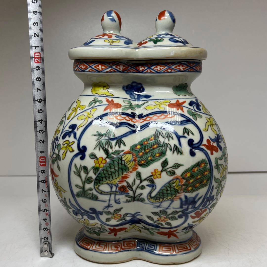 中国美術大明萬暦年製 萬歴赤絵蓋物 h25.5cm 東キ8-0307① タサオサ
