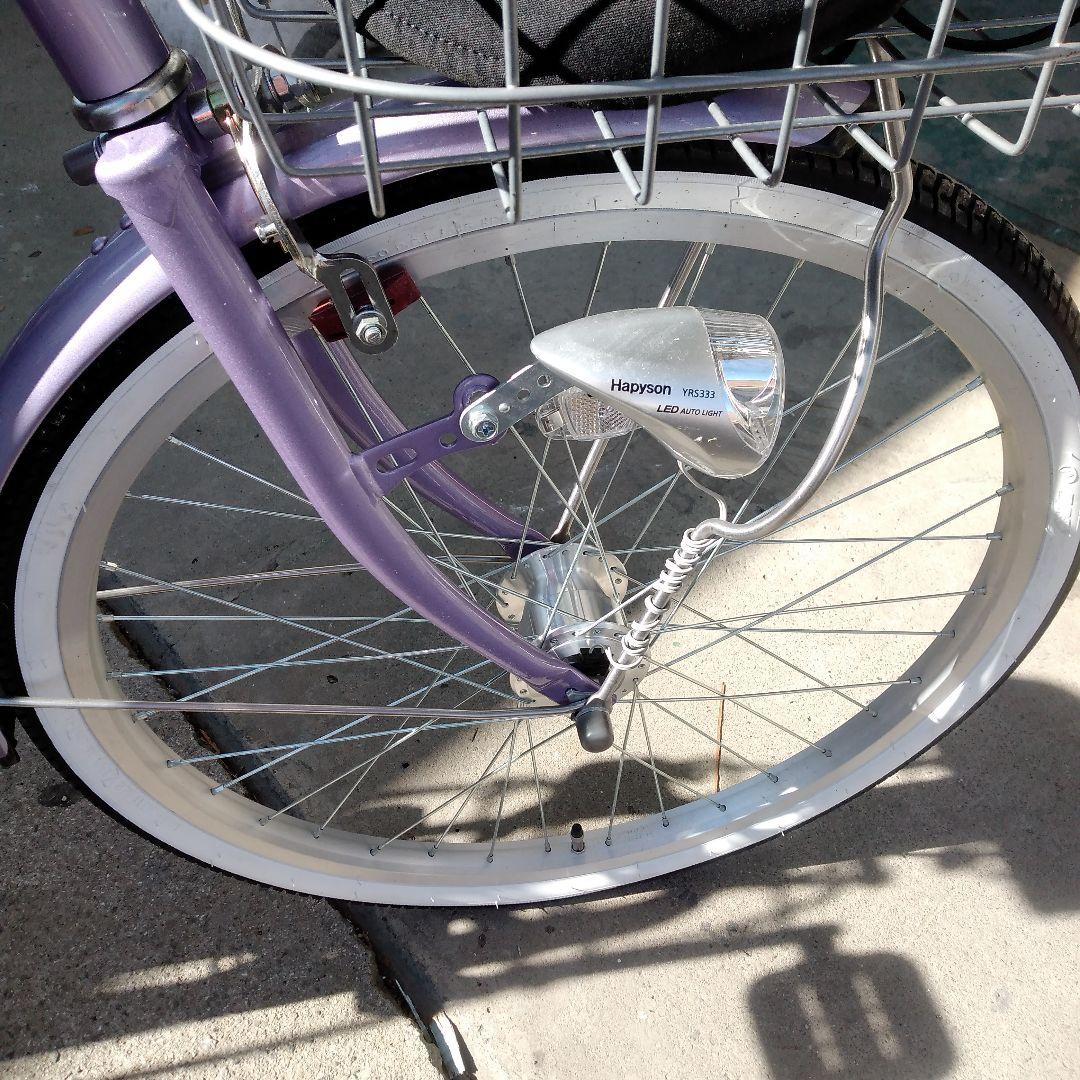 紫色 シティサイクル 前バスケット付き