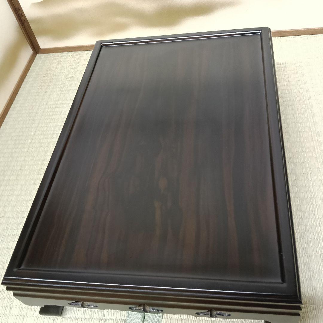 AK72 黒檀 黒丹 平卓 松透し彫り 花台 香炉台 盆栽台 飾り台箱入 未使用