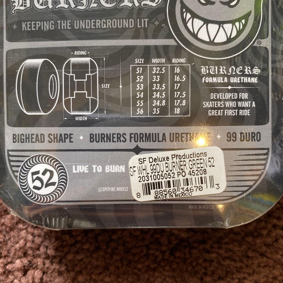 スピットファイア バーナーズ 52mm 99a グリーン　スケボーウィール