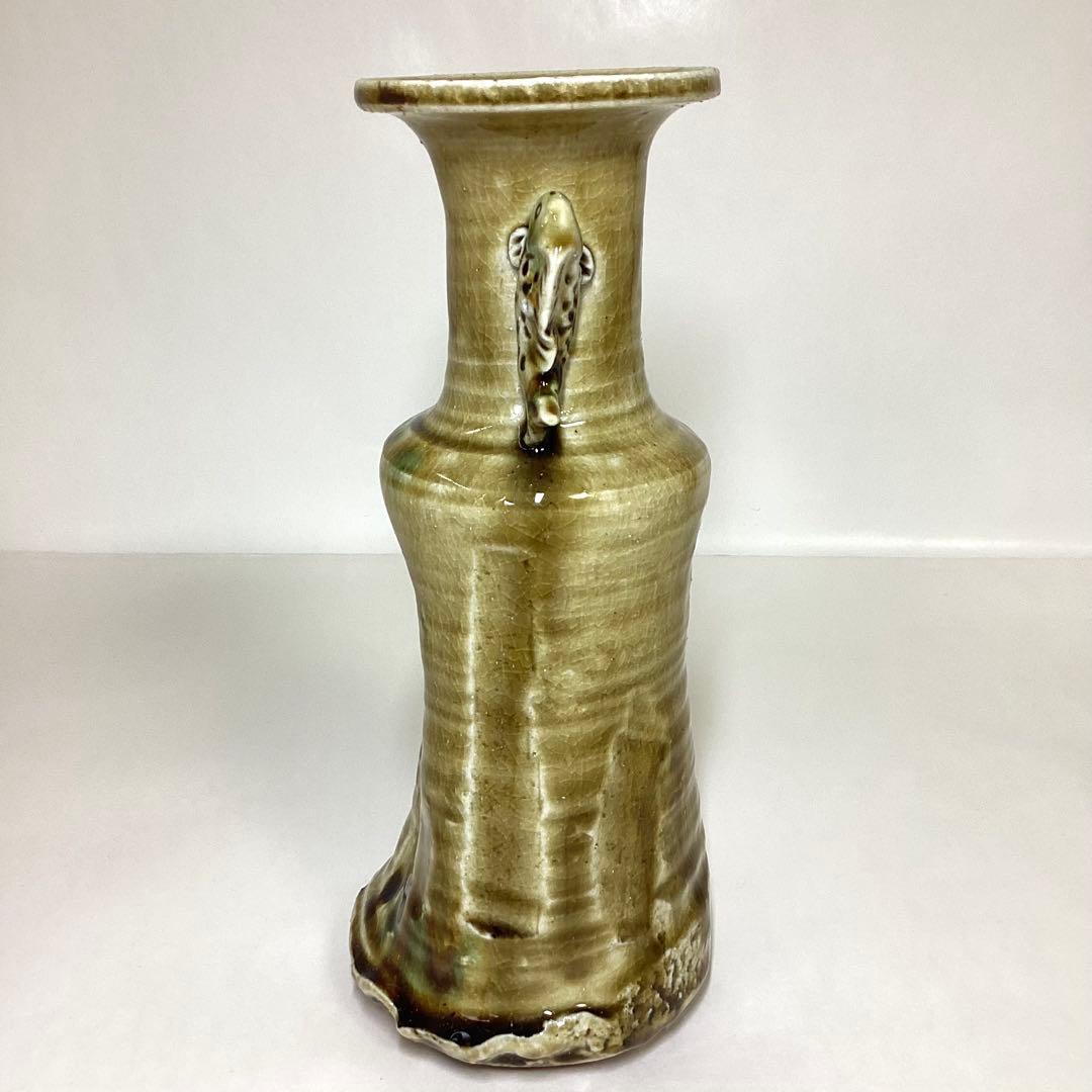 花入 黄瀬戸 魚耳付 山口錠鉄 木箱入 茶道具 古物品