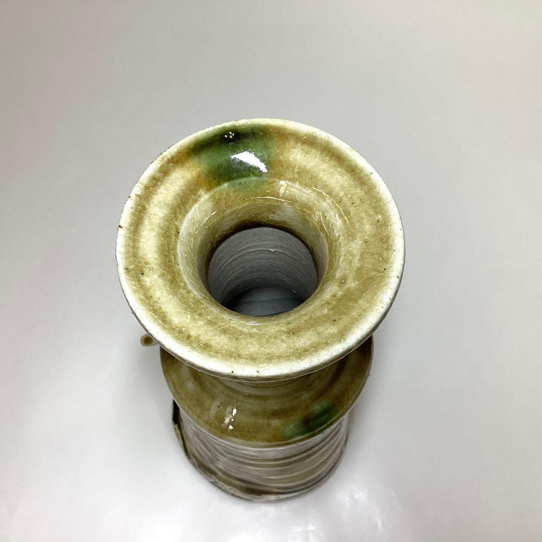花入 黄瀬戸 魚耳付 山口錠鉄 木箱入 茶道具 古物品