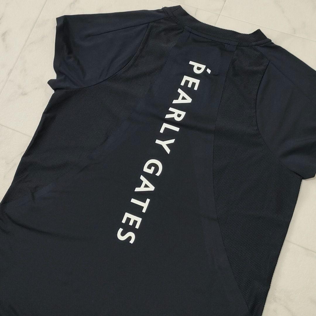 PGG　パーリーゲイツ　半袖シャツ　ストレッチ　肩周メッシュ　ネイビー　サイズ0