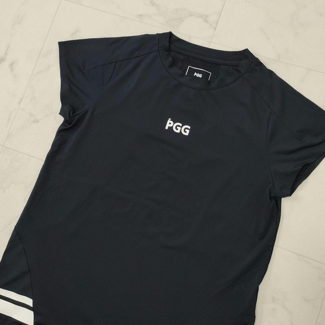 PGG　パーリーゲイツ　半袖シャツ　ストレッチ　肩周メッシュ　ネイビー　サイズ0