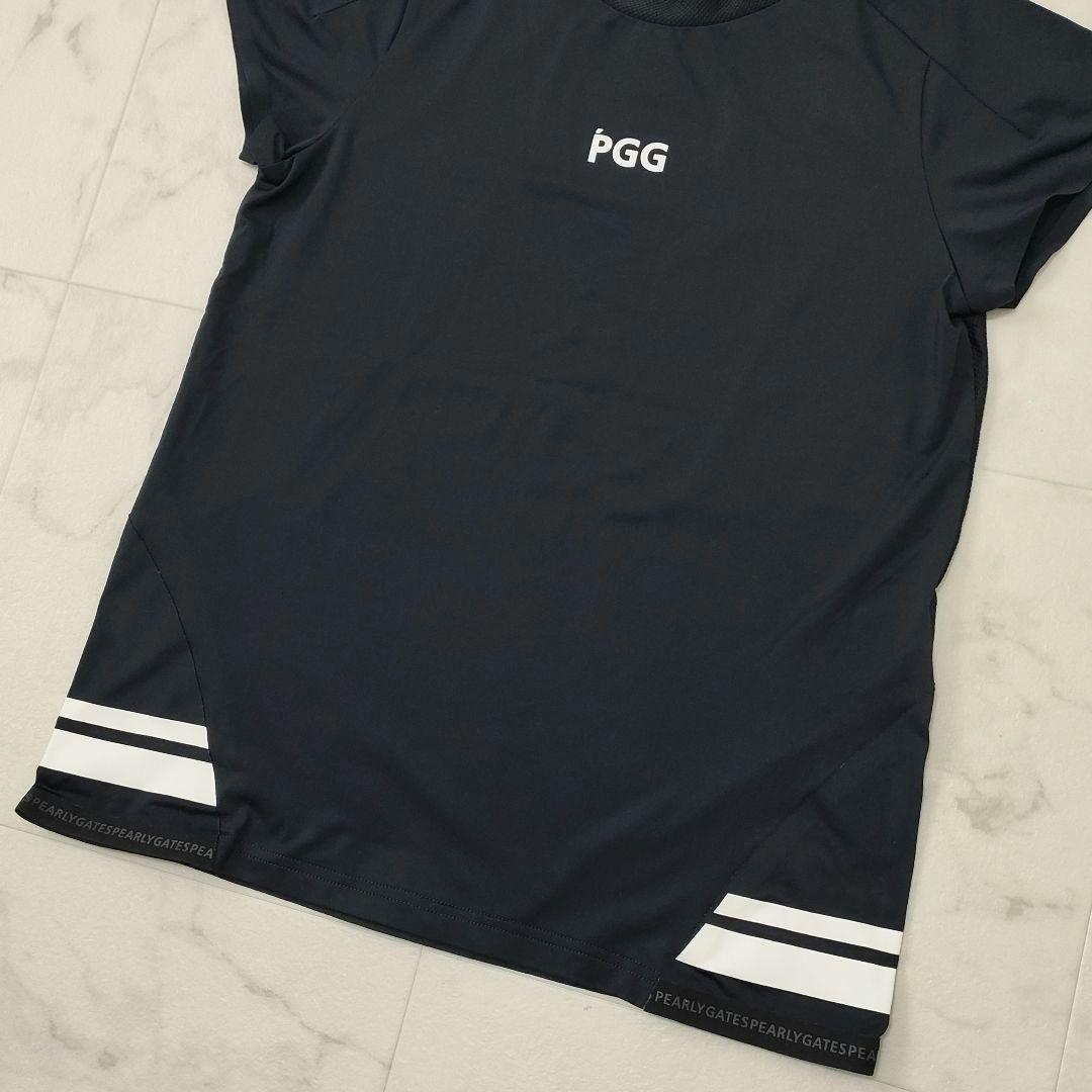 PGG　パーリーゲイツ　半袖シャツ　ストレッチ　肩周メッシュ　ネイビー　サイズ0