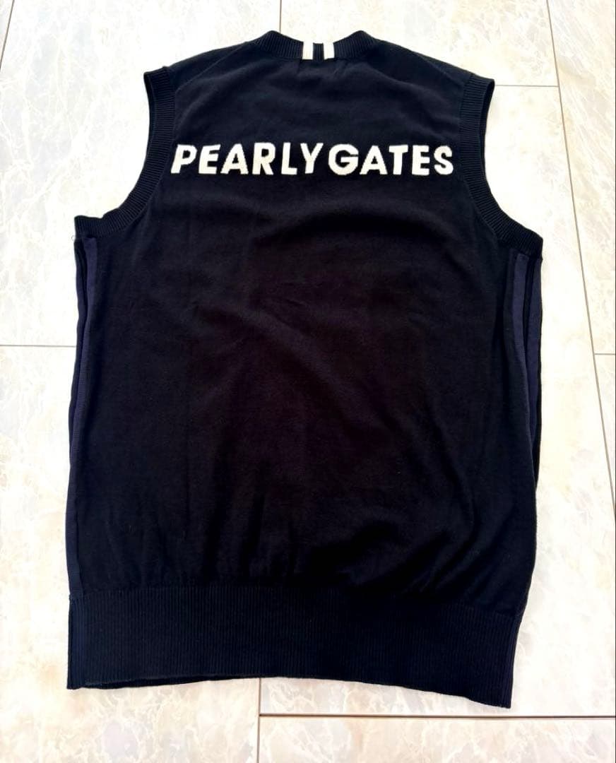 美品PEARLY GATES 薄手ニットベスト　4 ブラック×ホワイト