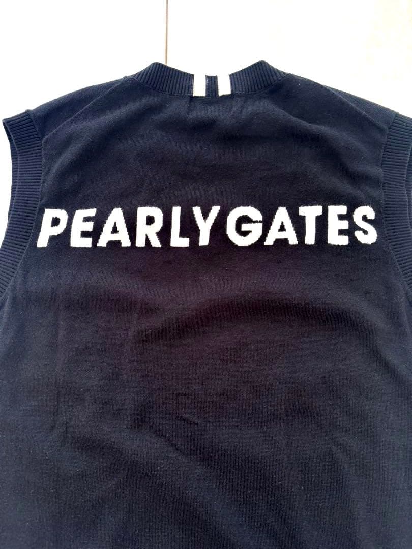 美品PEARLY GATES 薄手ニットベスト　4 ブラック×ホワイト