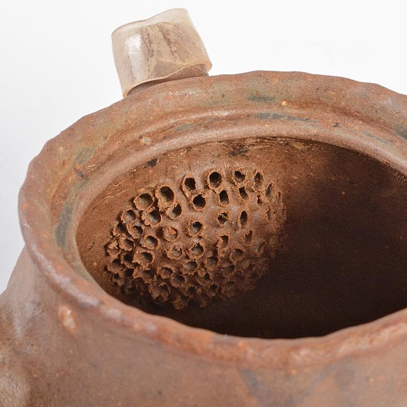 煎茶道具　萬古焼　古稀一光作　手捻　横手急須　茶壷　D　R5563