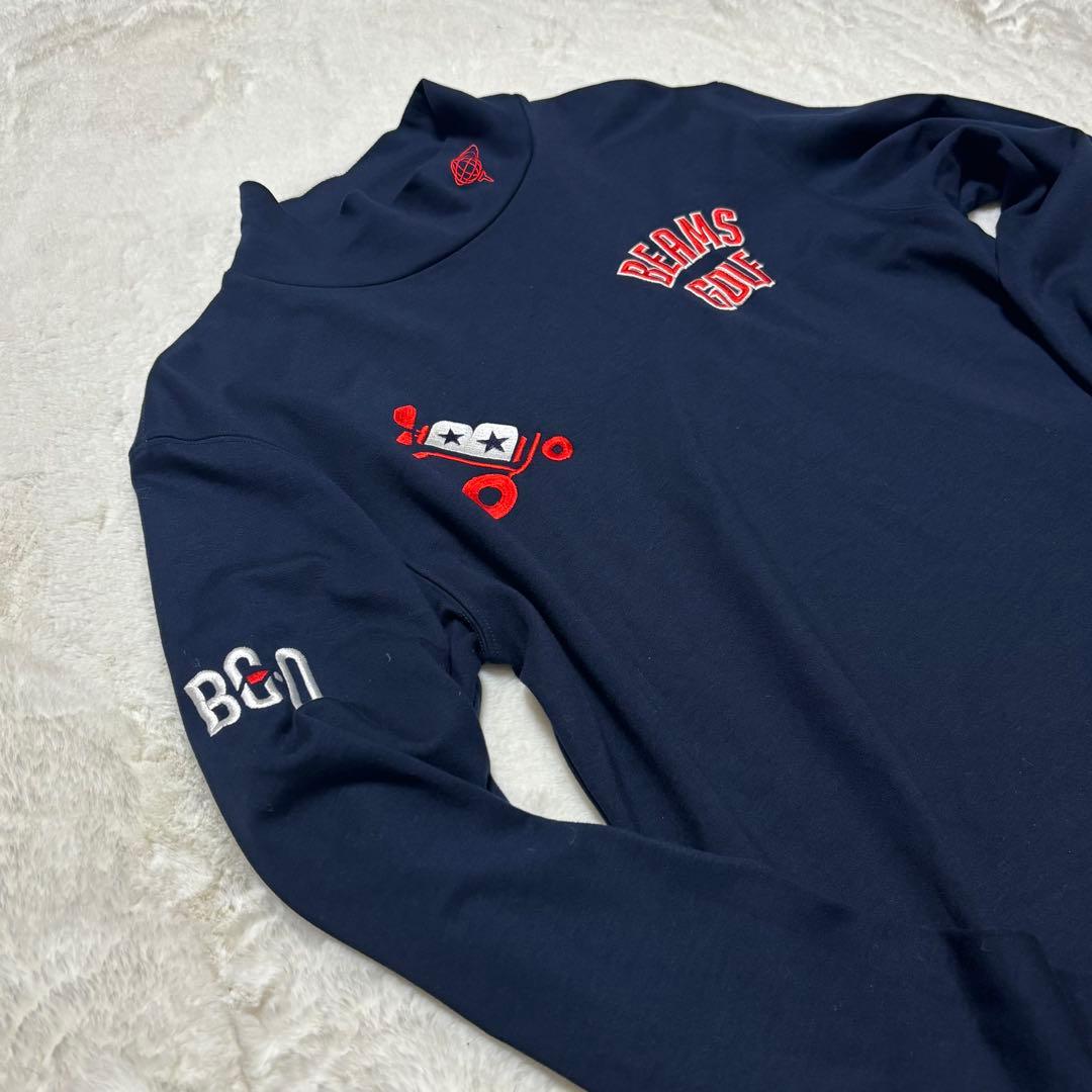 美品【BEAMS GOLF】ネイビー長袖カットソー　モックネック　Mサイズ