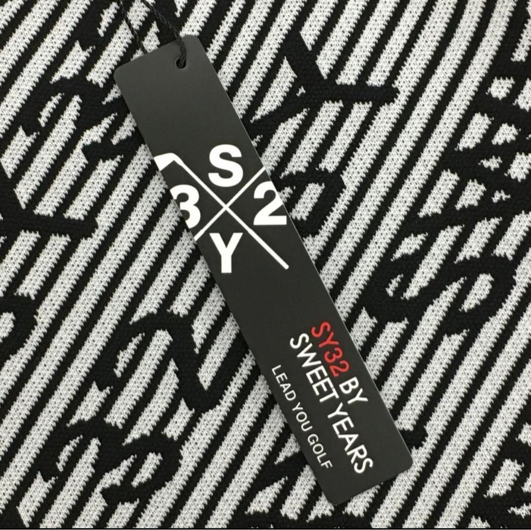 SY32セーター黒✕白ロゴ総柄 M ゴルフウェア SY32 BY SWEET