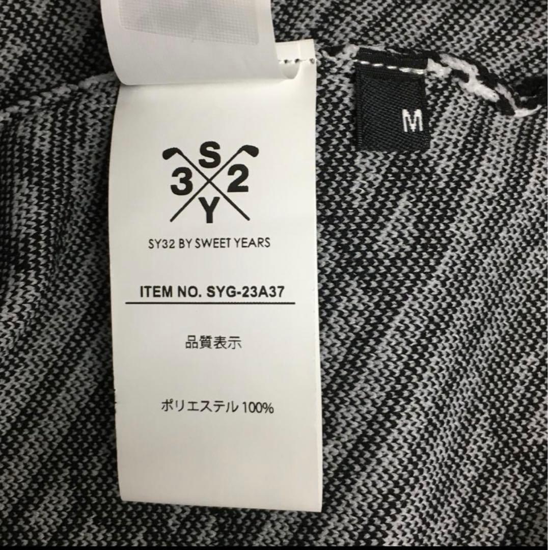 SY32セーター黒✕白ロゴ総柄 M ゴルフウェア SY32 BY SWEET