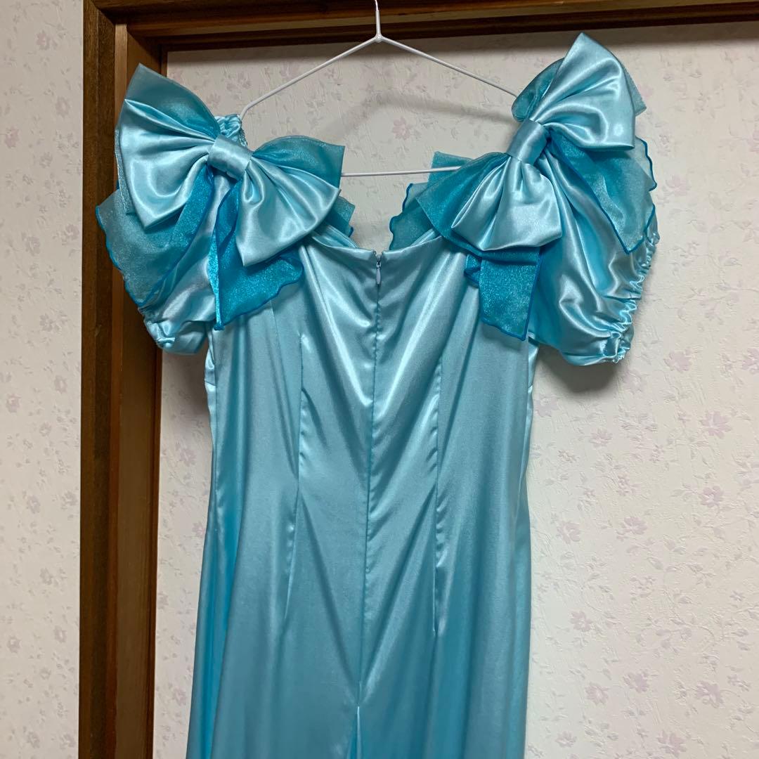 水色フラダンスドレス 大きなリボン付き