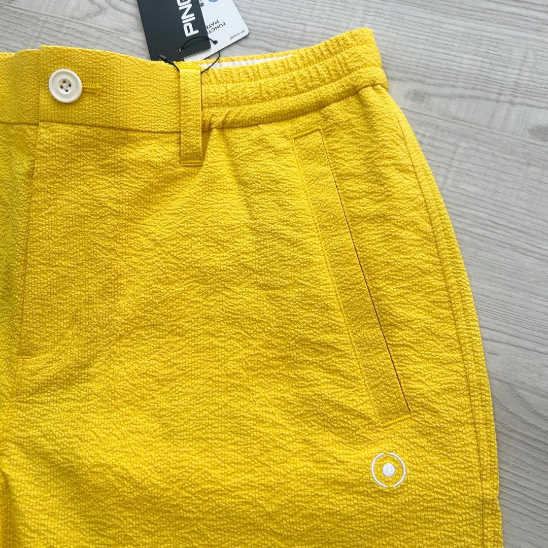 新品　PING ピン　ハーフパンツ　ショートパンツ　イエロー　シアサッカー　M