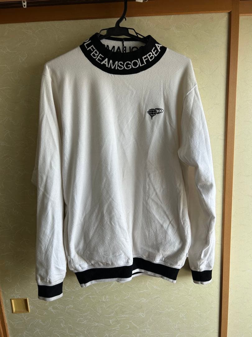 【美品】BEAMS GOLF 襟ロゴ モックネック 裏付きニット
