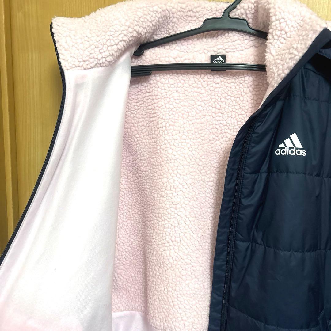 美品　adidas ジュニアベンチコート　ネイビー×ピンク　150cm