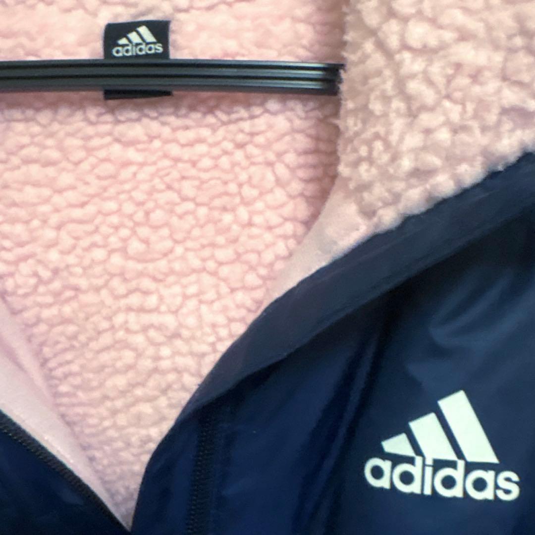 美品　adidas ジュニアベンチコート　ネイビー×ピンク　150cm