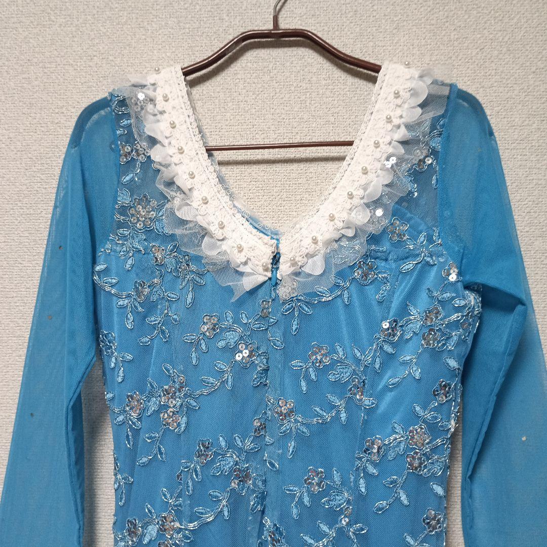 青いシフォンの社交ダンスドレスＭ