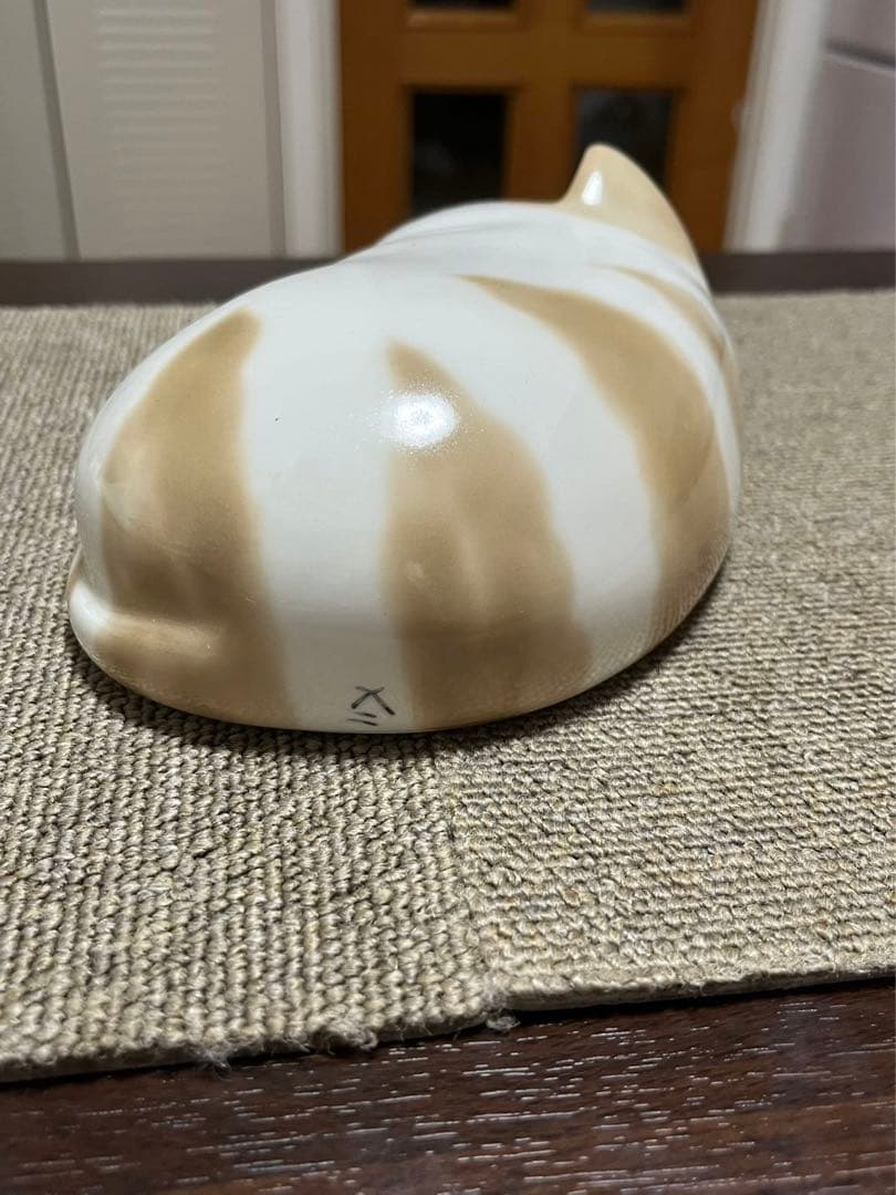 希少　吉井九二作 白三毛猫　陶器猫ちゃんの枕
