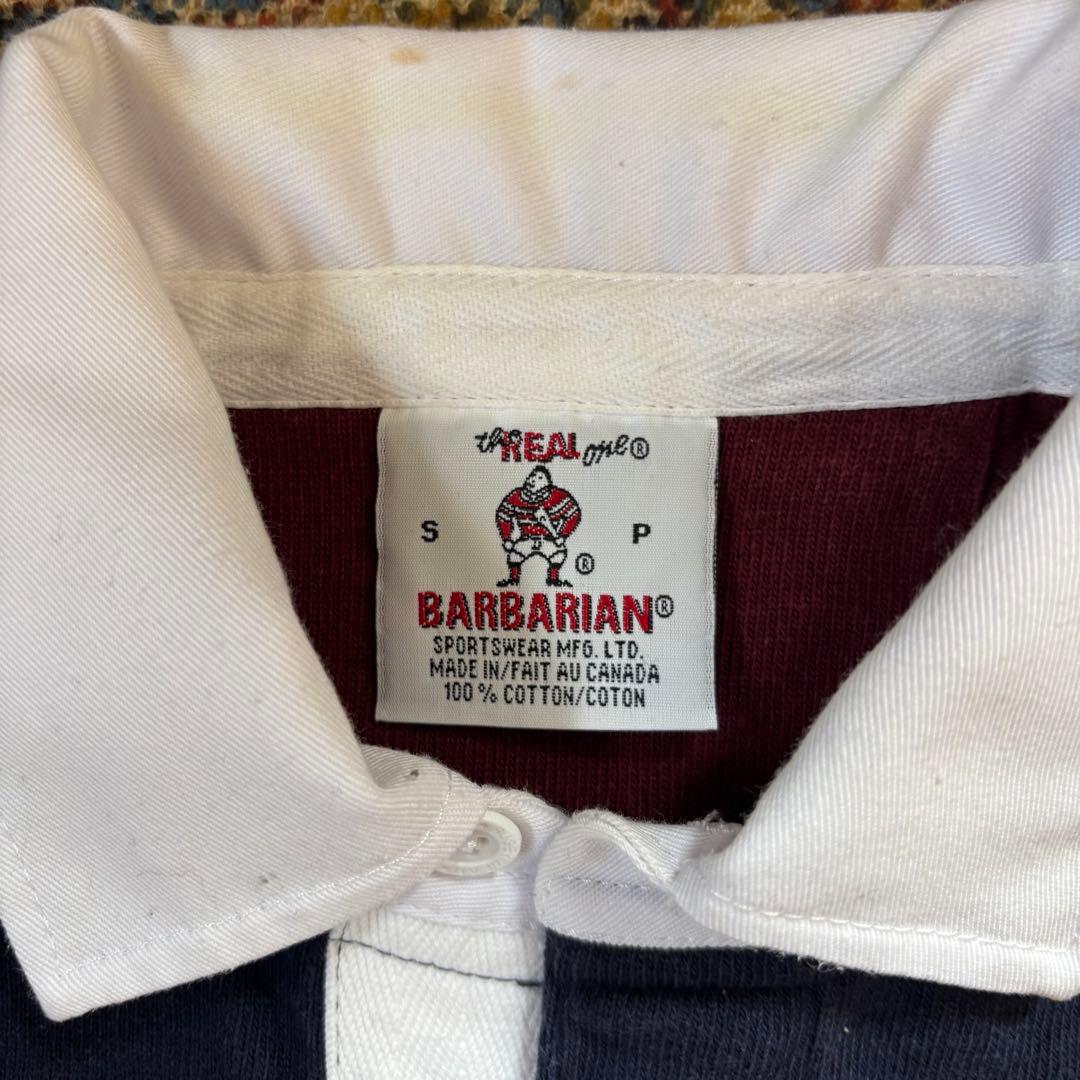 90s BARBARIAN ボーダー ラガーシャツ カナダ製 100%コットン