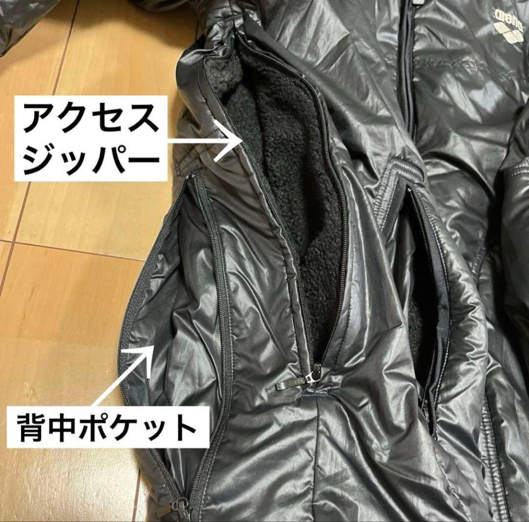 アリーナ arena フード付 ベンチコート L ボア 黒 水泳 競泳 防寒