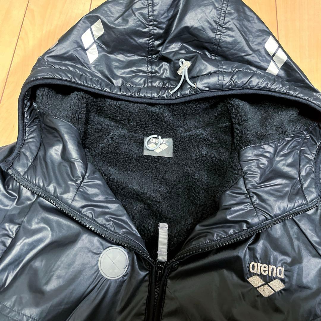 アリーナ arena フード付 ベンチコート L ボア 黒 水泳 競泳 防寒