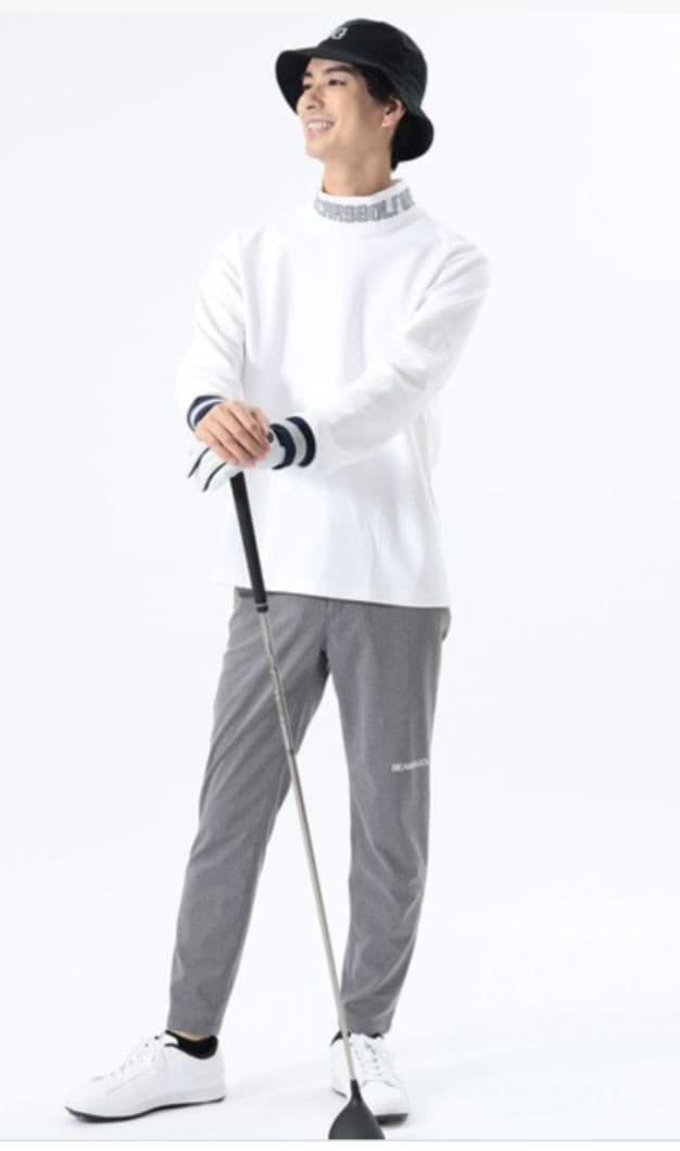★美品★BEAMS　GOLF　ツイルジャージ ロゴ モックネックシャツ　XL