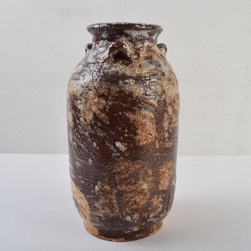 北大路魯山人作　鼠志野　三耳壷　清水公照極め箱　M　R9632