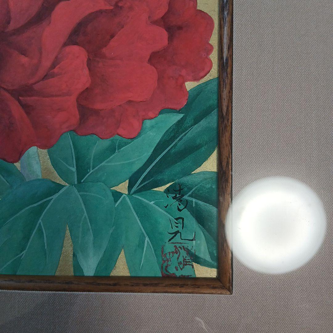 赤い花 　富貴花　　額縁付き