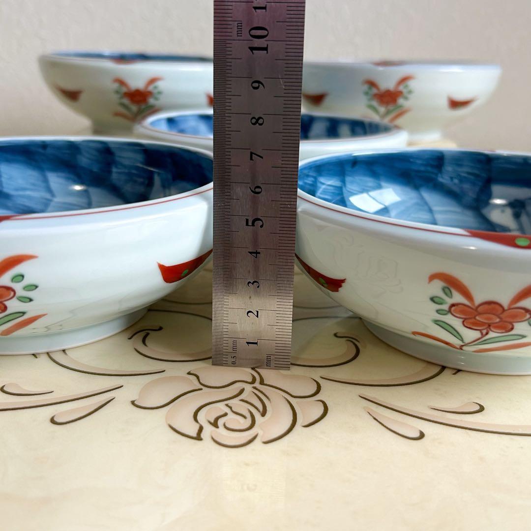 有田焼　赤絵かぶら　中鉢揃　5枚セット　多用鉢　煮物鉢　浅丼ぶり　染付蕪　和柄