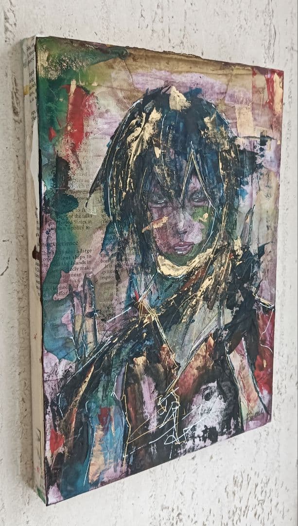 美人画 水彩混合 抽象 現代アート 原画 アナログアート art