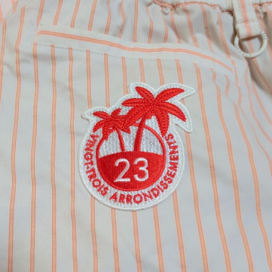 ❤美品❤23区GOLF ゴルフパンツ ストライプ ワッペンロゴ ゆったりサイズ3